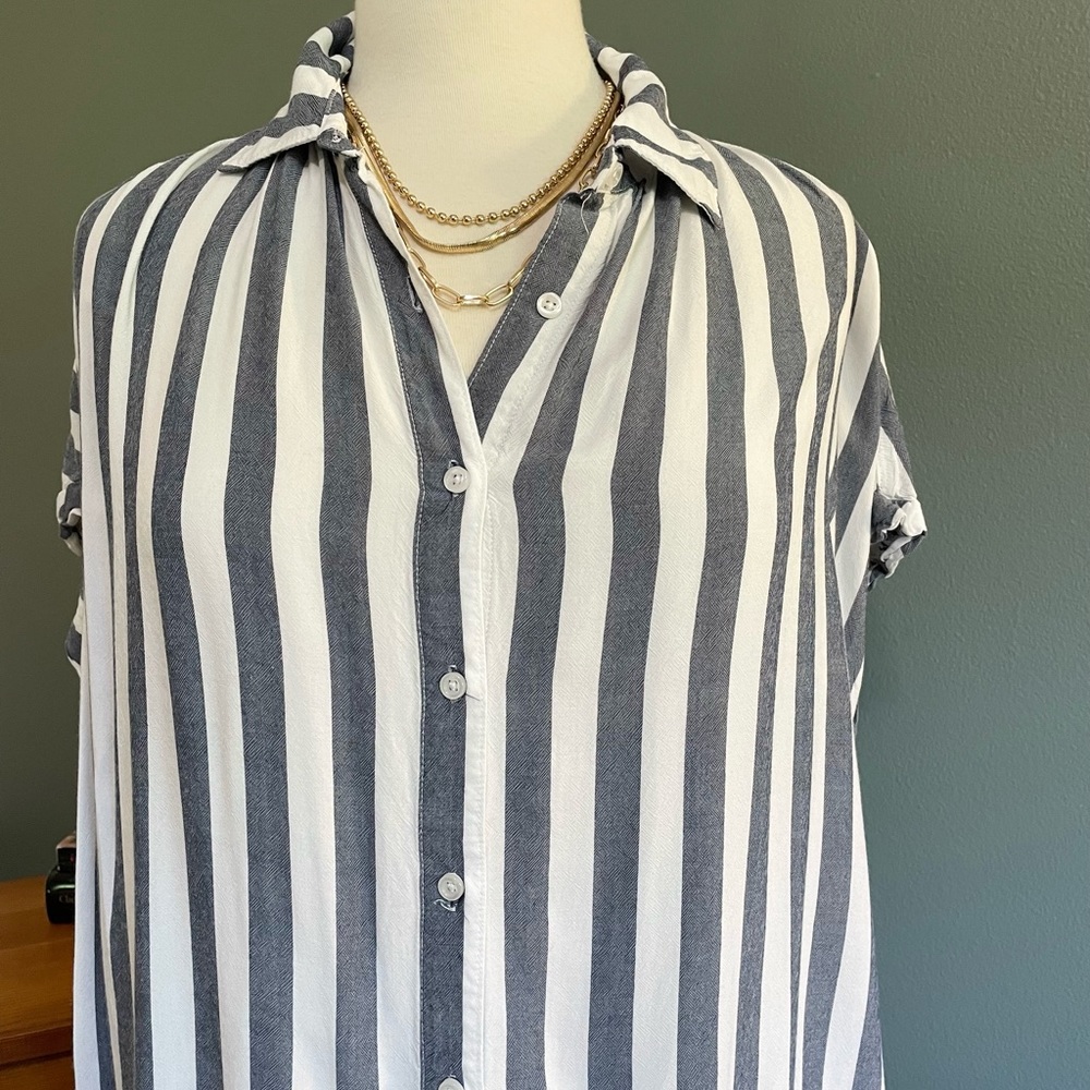 Sneak Peek Oversized Striped Button Down Top - Picture 3 of 8